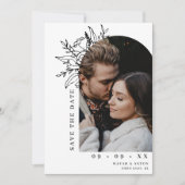 Minimalistische Floral Arch Foto Zwart & Wit Bruil Save The Date (Voorkant)