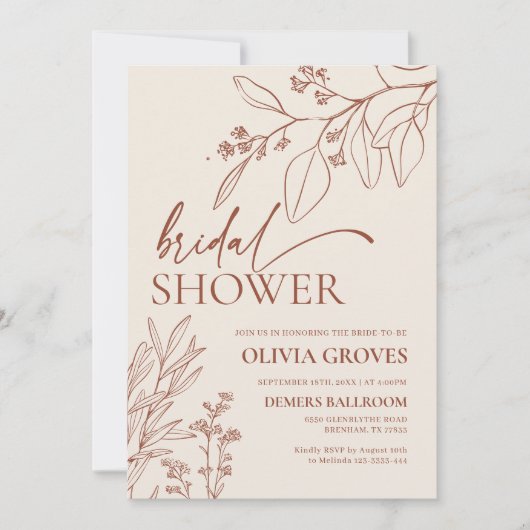 Minimalistische Floral bruids douche uitnodiging (Voorkant)