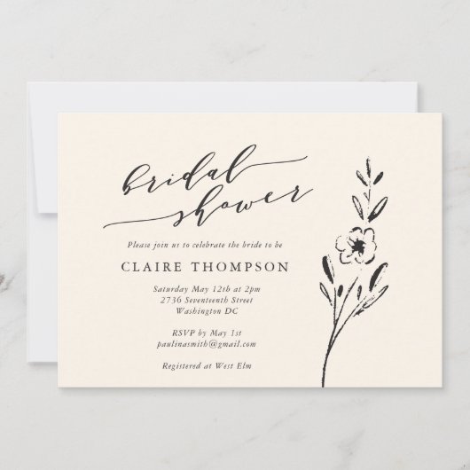 Minimalistische Floral Drawing in het Vrijgezellen Kaart (Voorkant)