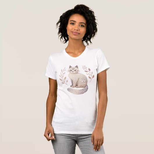 Minimalistische Floral Feline Art Boho Chic Cat T-shirt (Voorkant volledig)