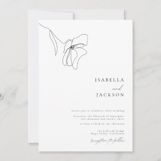 Minimalistische Floral Line Art bruiloft uitnodigi Kaart (Voorkant)
