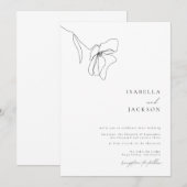 Minimalistische Floral Line Art bruiloft uitnodigi Kaart (Voorkant / Achterkant)