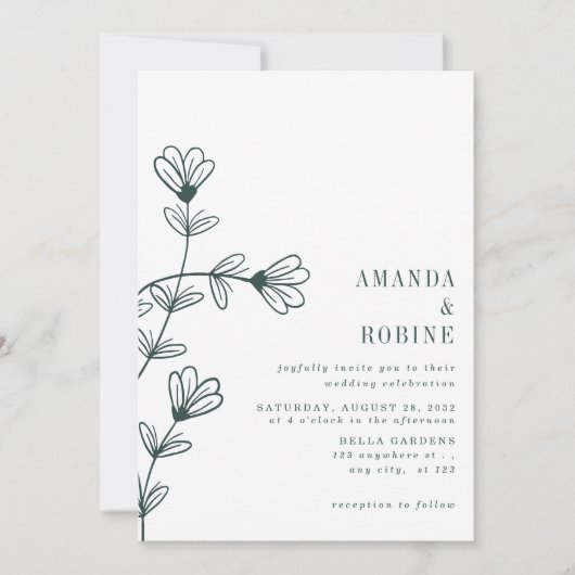 Minimalistische Floral Line Art bruiloft uitnodigi Kaart (Voorkant)