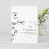 Minimalistische Floral Line Art bruiloft uitnodigi Kaart (Staand voorkant)