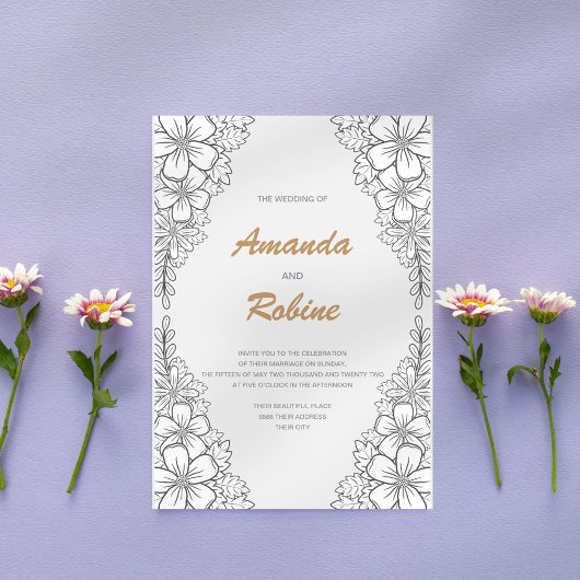Minimalistische Floral Line Art bruiloft uitnodigi Kaart