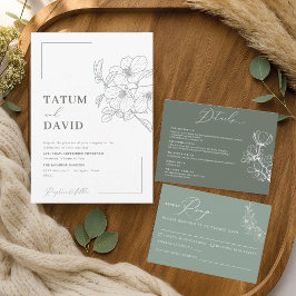 Minimalistische Floral Line Art bruiloft uitnodigi Kaart