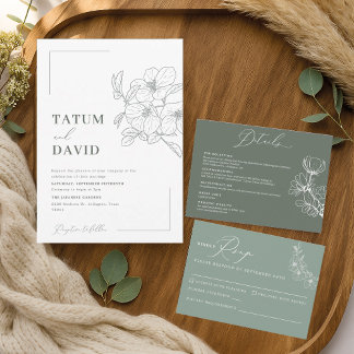 Minimalistische Floral Line Art bruiloft uitnodigi Kaart