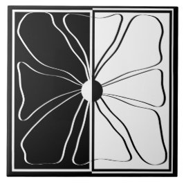 Minimalistische Floral Line Art in zwart-wit Tegeltje