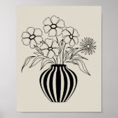 Minimalistische Floral Line Art Tekening Neutraal  Poster (Voorkant)