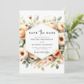 Minimalistische Floral Peach bruiloft Save The Date (Staand voorkant)