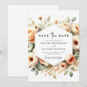 Minimalistische Floral Peach bruiloft Save The Date (Voorkant / Achterkant)