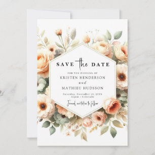 Minimalistische Floral Peach bruiloft Save The Date
