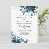 Minimalistische Floral voor- & achterkant bruiloft Kaart (Staand voorkant)