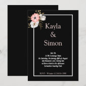 Minimalistische Floral Waterverf Black Wedding Kaart (Voorkant / Achterkant)