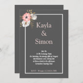 Minimalistische Floral Waterverf Grijze bruiloft Kaart (Voorkant / Achterkant)