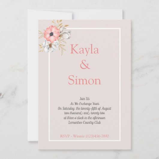 Minimalistische Floral Waterverf Linen Wedding Kaart (Voorkant)