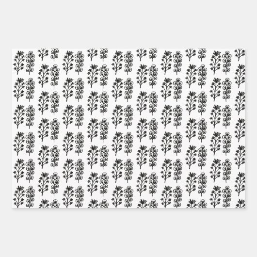 Minimalistische Floral Whimsical Zwart & Wit Schat Inpakpapier Vel (Voorkant 3)