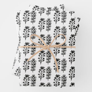 Minimalistische Floral Whimsical Zwart & Wit Schat Inpakpapier Vel