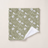 Minimalistische Floral White Line Art Olive Green Bad Handdoek (Wasdoekje)
