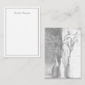 Minimalistische Floral zwart wit potlood tekening Notitiekaartje (Voorkant / Achterkant)