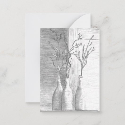 Minimalistische Floral zwart wit potlood tekening Notitiekaartje (Achterkant)