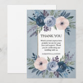 Minimalistische florale stoffige blauwe bruiloft bedankkaart (Voorkant / Achterkant)