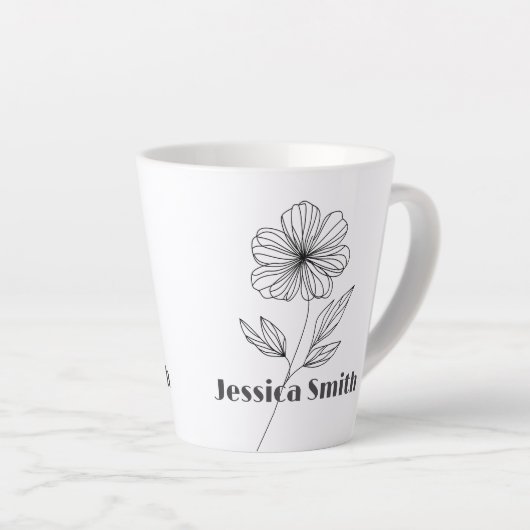 Minimalistische Flower Line Tekening aangepaste na Latte Mok (Rechterhoek)