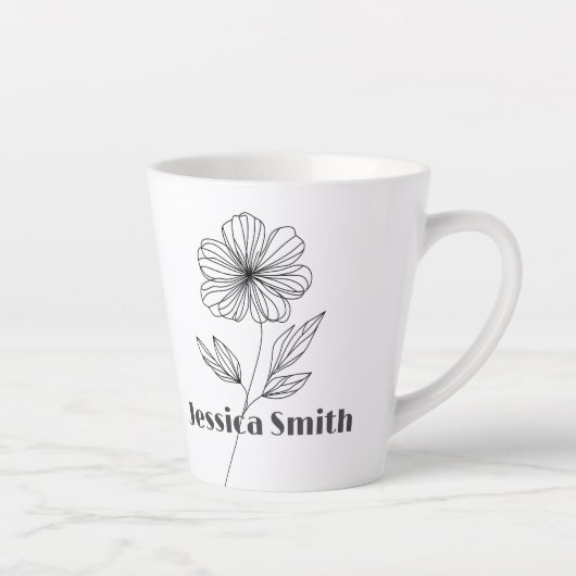 Minimalistische Flower Line Tekening aangepaste na Latte Mok (Rechts)