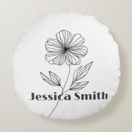 Minimalistische Flower Line Tekening aangepaste na Rond Kussen