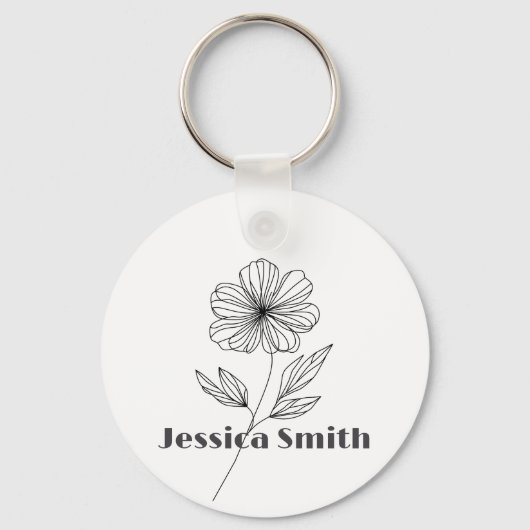 Minimalistische Flower Line Tekening aangepaste na Sleutelhanger (Voorkant)