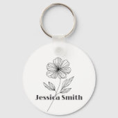Minimalistische Flower Line Tekening aangepaste na Sleutelhanger (Achterkant)