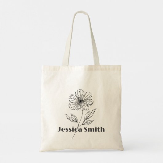 Minimalistische Flower Line Tekening aangepaste na Tote Bag (Achterkant)