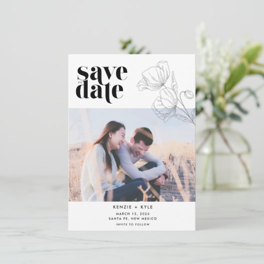 Minimalistische Flower Photo Wedding Sla de datum  Save The Date (Staand voorkant)
