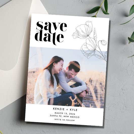 Minimalistische Flower Photo Wedding Sla de datum  Save The Date