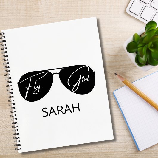 Minimalistische Fly Girl Typografie, Aviator Zonne Notitieboek