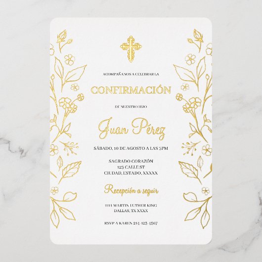 Minimalistische folie goud Spaans bevestiging Folie Uitnodiging (Voorkant)