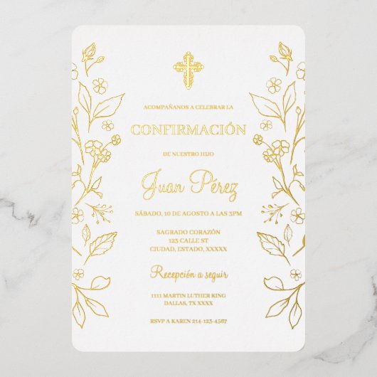 Minimalistische folie goud Spaans bevestiging Folie Uitnodiging (Voorkant)