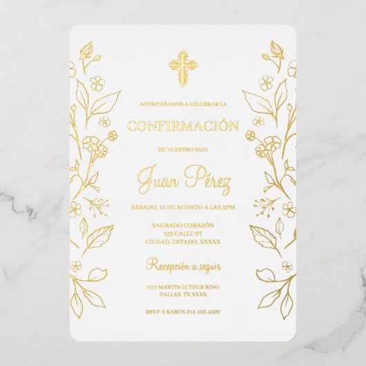 Minimalistische folie goud Spaans bevestiging Uitnodiging (Voorkant)