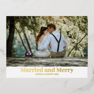 Minimalistische folie Merry and Married pasgetrouw Feestdagen Briefkaart