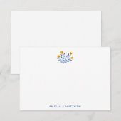 Minimalistische Folk Flowers Blue Yellow Weddensch Bedankkaart (Voorkant / Achterkant)