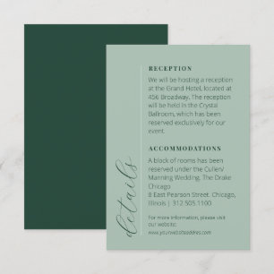 Minimalistische Forest Green en Soft Sage Wedding Informatiekaartje