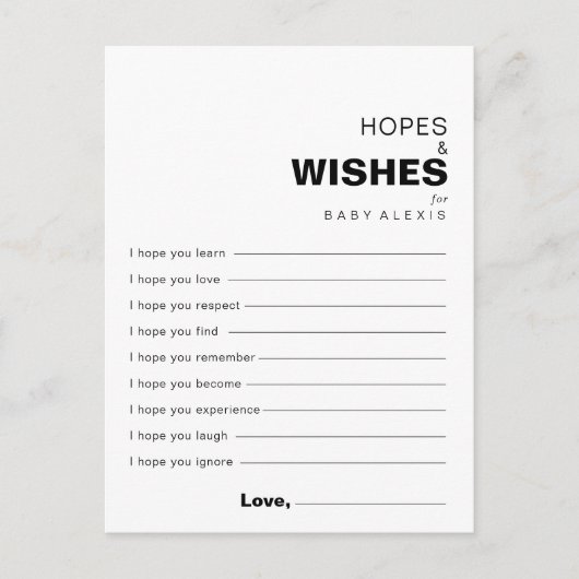 Minimalistische, formele Baby shower hoopt en wens Briefkaart (Voorkant)