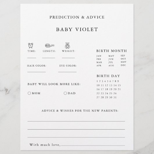 Minimalistische Formele Baby Voorspelling en Advie (Voorkant)