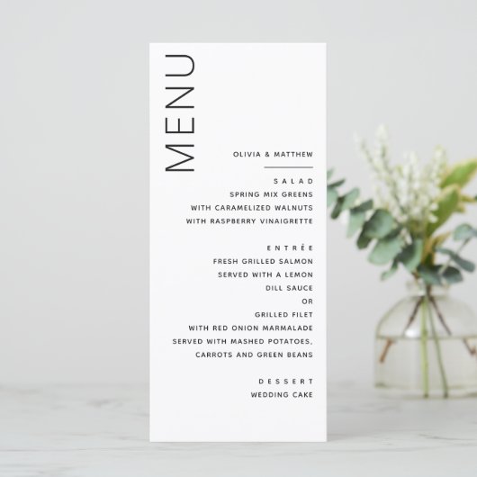 Minimalistische formele bruiloft | Modern elegant  Menu (Staand voorkant)