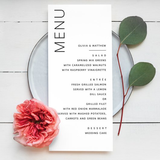 Minimalistische formele bruiloft | Moderne elegant Menu