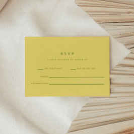 Minimalistische formele citroengele & groene trouw RSVP kaartje
