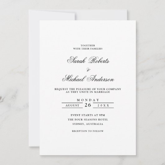 Minimalistische formele romantische zwarte script  kaart (Voorkant)