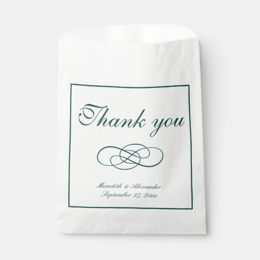 Minimalistische formele smaragdgroene bruiloft bedankzakje (Voorkant)