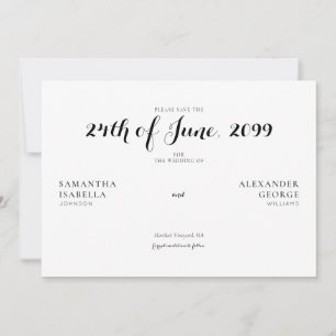 Minimalistische formele tijdloze zwarte en witte t save the date