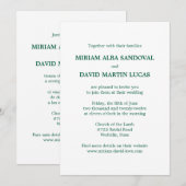 Minimalistische formele tweetalige groene bruiloft kaart (Voorkant / Achterkant)